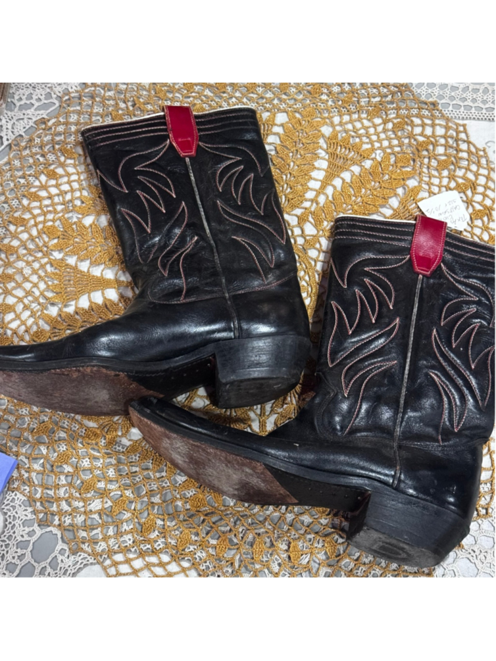 Men's Texas Custom Cowboy Boots Black Red Size 10.5